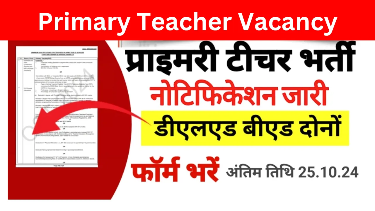Primary Teacher Vacancy: प्राइमरी टीचर के पदों पर निकली बंपर भर्ती आवेदन शुरू Primary Teacher Vacancy
