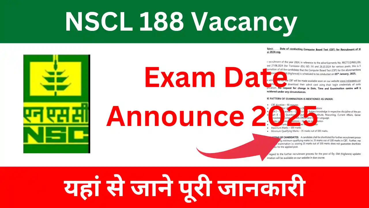 NSCL 188 Vacancy Exam Date Announce 2025